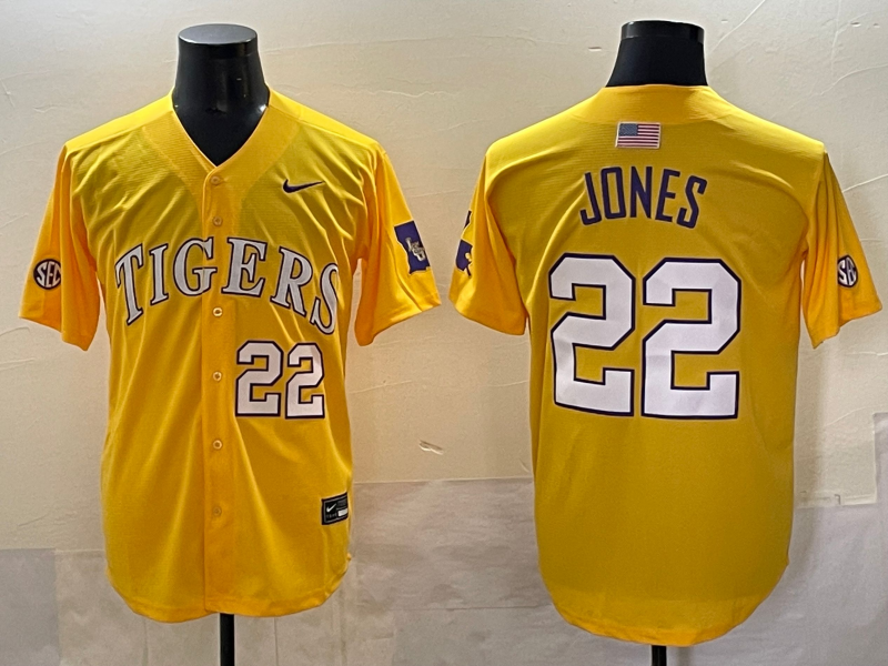 Men 2025 LSU Tigers #22 Jones Yellow Joint Name Nike NCAA 2025  Jersey style 2